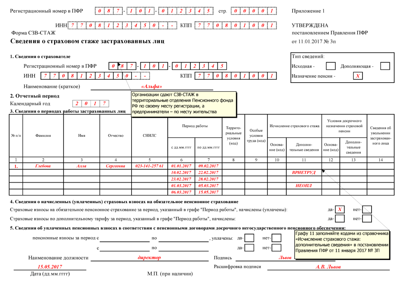 Сведения о страховом стаже 2023