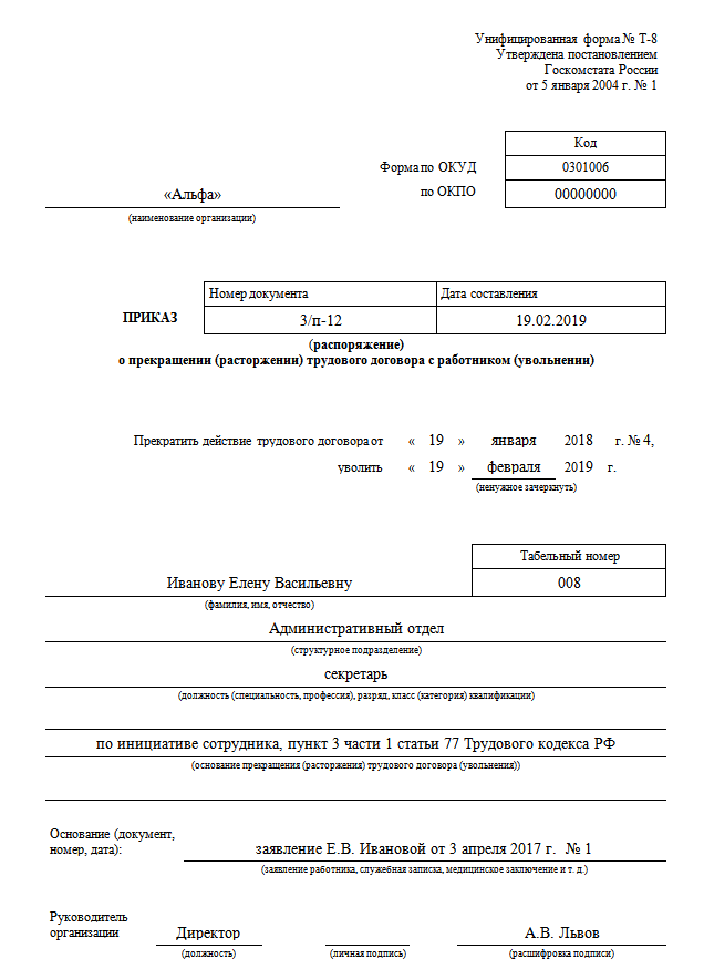 Увольнение со смертью работника статья тк рф