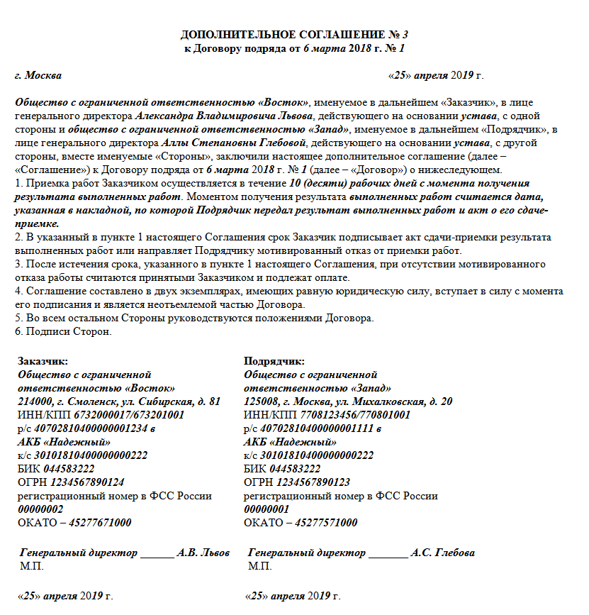 Соглашение об изменении договора купли продажи