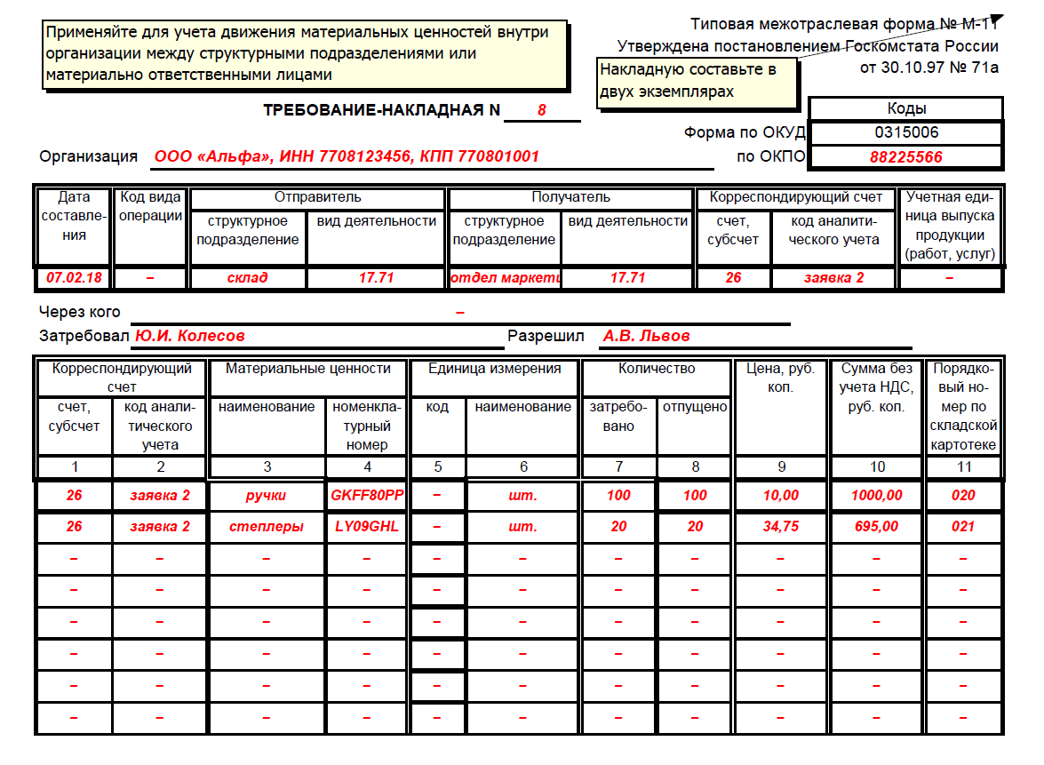 Форма 11 указания по заполнению