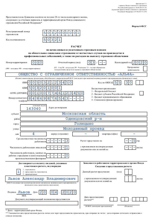 Форма 4 образец