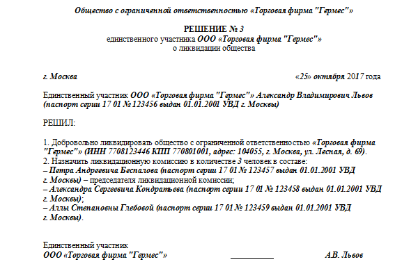 Решение о ликвидации предприятия образец заявление на открытие ооо