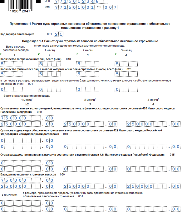 Образец нулевого расчета по страховым взносам 2022
