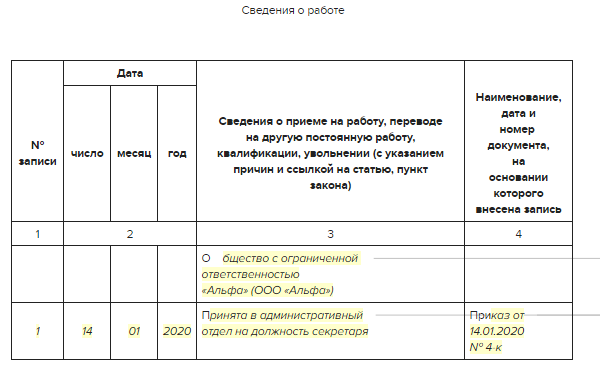 Запись в трудовой при переходе на электронную трудовую книжку образец при приеме на работу