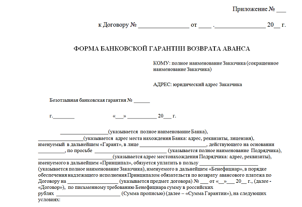 Форма банковской гарантии по 223 фз образец
