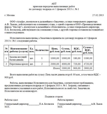 Акт приёма-сдачи услуг образец