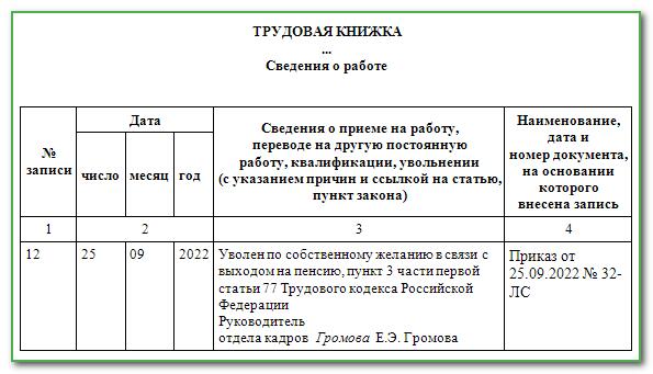 Запись в трудовой об увольнении по собственному желанию в ип образец