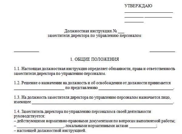 Должностная инструкция зам директора тоо в рк образец