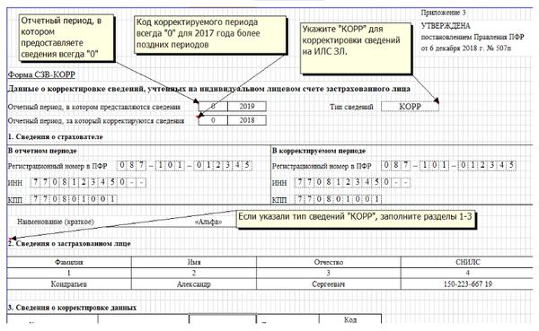 СЗВ стаж корректирующая образец