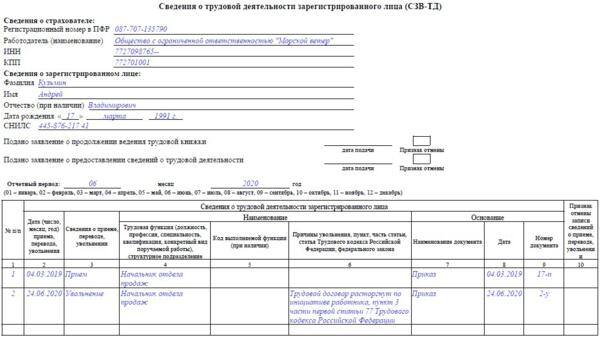 Увольнение по собственному желанию в сзв тд образец
