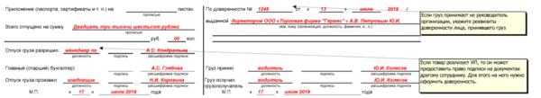 образец торг 12 на возврат товара