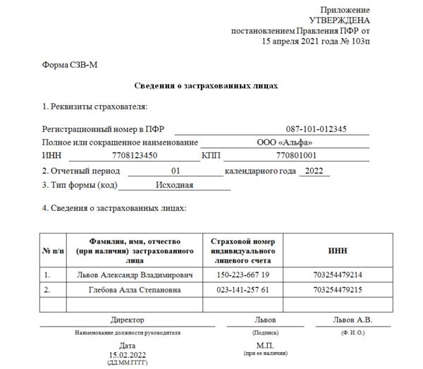 Форма сзв м в 2022 году образец заполнения
