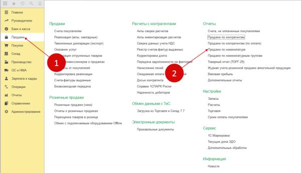 Ссылка «Продажи по номенклатуре» в 1С